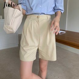 Women's Shorts Jielur High Waist Wide-leg Trousers Loose Button Black Khaki Suit for Casual Short Summer S-L Y2302