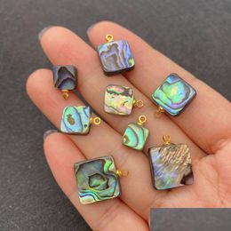 Charms High Quality Abalone Shell Square Loose Beads Pendant Earrings Necklace Bracelet Jewellery Making Handmade Accessories Gi Dhsdw