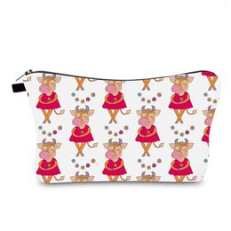 Cosmetic Bags Colourful Cute Cows Flower Printing Soft Bag Waterproof Purse Makeup For Women Travel