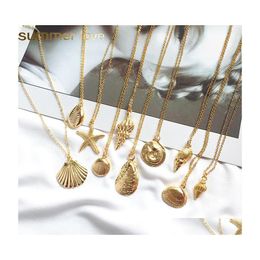 Pendant Necklaces Fashion Gold Alloy Cowrie Shell Necklace For Women Conch Starfish Chain Summer Beach Jewellery Gift Drop Delivery Pen Dh9Xq