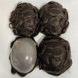 Malaysian Virgin Human Hair Pieces Chocolate Brown Colour #2 32mm Wave Knots PU Toupees for Men