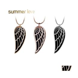 Pendant Necklaces Gold Color Crystal Feather Angel Wing Necklace Double Layer Long Sweater Chain Statement Jewelry Collares For Wome Dhnum