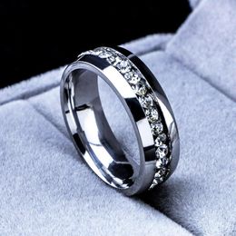 Wedding Rings 316L Stainless Steel 18k White Gold GP Ring For Women Mens Engagement Full Czech Rhinestones Fashion Jewelry J284S
