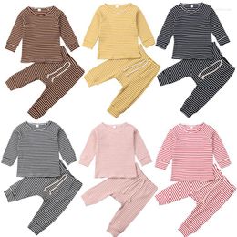 Clothing Sets 0-24M Autumn Casual Born Kid Baby Boy Girl Long Sleeve Top T-shirt Clothes Striped Pants Outfit Set