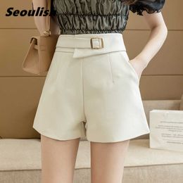 Women's Shorts Seoulish Summer 2021 New Button Formal High Waist Office Lady Casual Workwear Female Loose Wide Leg Y2302