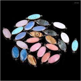 Charms 2Pcs Natural Stone Connectors Pendants Oval Double Hole Opal Flash Labradorite For Jewelry Making Diy Bracelet Necklace Dhrcn