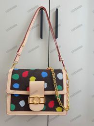 10A L Bag Cross Body YK Dauphine MM Shoulder Bag Painted Dots Handbag Denim Chain handle Bag Womens Designer Crossbody Luxurys Flap Rainbow Colored dots 3D handpainte