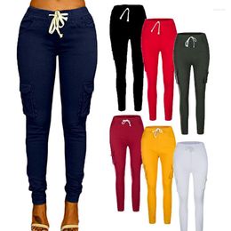 Women's Pants Casual Pencil Women Summer High Waist Drawstring Solid Skinny Long OL Workwear Trousers SLFKJ-B3-061