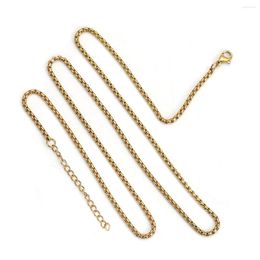 Chains Stainless Steel Box Chain Necklace Gold Colour 60.5cm(23 7/8") Long Size: 2.5mm( 1/8") 1 Piece