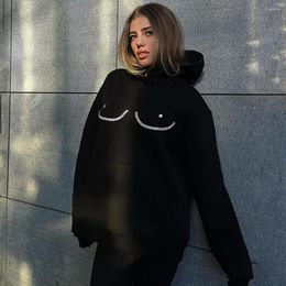 Women's Hoodies Women Sweatshirt Harajuku Rhinestone Hooded Thermal Big Pocket Elastic Cuff Streetwear Y2kclothes