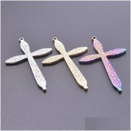 Charms 1/3Pcs Rainbow Sier Colour Hammer Cross Convex Pendant Simple Stainless Steel For Handmade Making Necklace Accessories Dhmfl