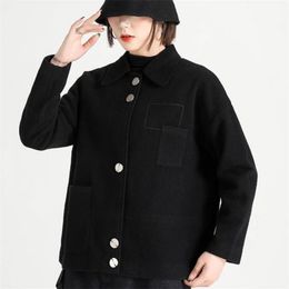 Women's Jackets Short Coat 2023 Autumn Winter Black High-end Chic Design Sense Of Minority Straight Tube Loose Wool Top