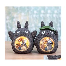 Night Lights Ins Resin Cartoon Baby Bedroom Crafts Lamps Totoro Tree Hole Leaves Starry Light Home Decoration Christmas Gift For Kid Dhvfg