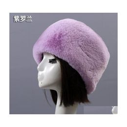 Beanie/Skull Caps Dark Green Flat Roof Fluffy Snow Year Winter Plush Thick Fur Hat Faux Furry Cap Head Warmer Outdoor Hats Women Gir Dhlk6