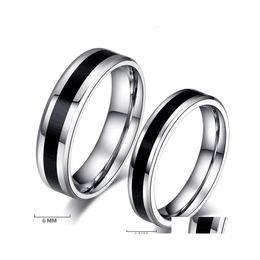 Band Rings Stainless Steel Ring For Men Women 4/6Mm Black Groove Couple Wedding Bands Trendy Fraternal Casual Male Jewellery Drop Deliv Dh28P