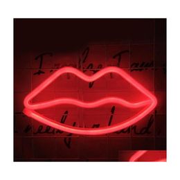 Luci notturne Luce decorativa Neon Lip Sign Led Decorazione camera da letto Compleanno Festa di nozze Decorazione della parete della casa Regalo di San Valentino Goccia Dh46Z