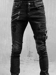 Designer Mens Ripped Skinny Jeans Slim Fit Hole Pencil Pants Casual Biker Trousers Streetwear High Quality Denim Man Clothing