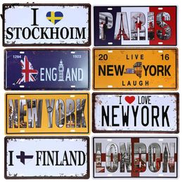 America Licence Plate Metal Painting Car Number Retro Painting I love New York Metal Licence Plate Wall Decor Bar Pub Garage Wall Decoration Tin Signs 30X15CM w01