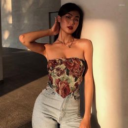 Women's Tanks Chic 2023 Summer Women Sexy Tank Top Floral Printed Bodycon Camis Strapless Tshirt Spring Backless Crop Tops Party For