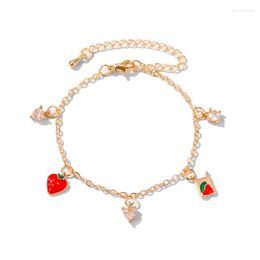 Charm Bracelets Korean Fashion Cute Sweet Strawberry Love For Women Simple Zircon Small Fresh Bracelet Hand Jewellery Gift