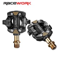 Bike Pedals RACEWORK Mountain Bike Pedal Bicycle Self-locking Pedal Ultra-light DU Bearing SPD Pedal Anti-skid Nail Riding Accessories 0208