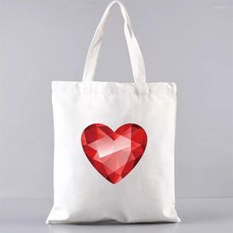 Shopping Bags Love Hearts Pattern Printing Female Eco Bag Canvas White Tote Shopper Bolsas Series Handbags Reusable Shoulder