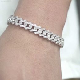 925 Silver/14k Gold 6mm/12mm/13mm Vvs d Colour Hand Set Iced Moissanite Prong Hip Hop Cuban Link Chain Custom Bracelet