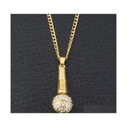 Pendant Necklaces Bling Hip Hop Jewelry Ice Out Music Stereoscopic Microphone Pendants Plated Gold Chain Necklace Drop Delivery Dhlpe