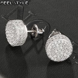 Stud Hip HOP 1Pair Micro Full Paved Round Zircon CZ Stone Bling Iced Out Stud Earring Copper Earrings For Men Jewellery 230208