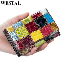 WESTAL floral women wallet genuine leather hasp wallet short coin card wallets for women purse female bifold wallets leather 5172902