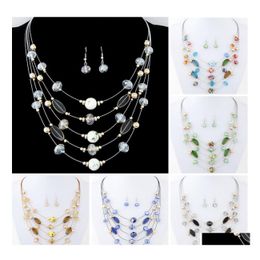 Earrings Necklace Bridesmaid Jewellery Set For Wedding Crystal Mtilayer Colorf Party Sets Drop Delivery Dhrj0