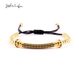 Charm Bracelets Little MingLou 4mm Copper Bead Men Bracelet Luxury Pave CZ Long Tubes & Rims Macrame Bangles For Women Jewelry