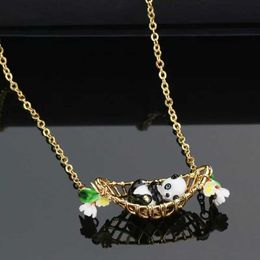 Pendant Necklaces 18K Cute Panda with Enamel Jewelry G230206
