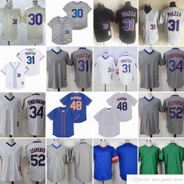 Movie Vintage 31 Mike Piazza Baseball Jerseys Stitched 30 Michael Conforto 34 Noah Syndergaard 52 Yoenis Cespedes1969 Gray Beige Pinstripe