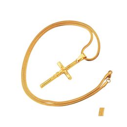 Pendant Necklaces Mens Gold Sier Cross Necklace Hip Hop Jewelry Charm Fashion 18K Jesus Stainless Steel Chain Trendy For Men 601 Dro Dhlie