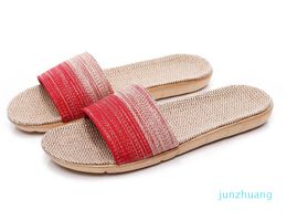 Summer Flax Slippers Women Men Casual Linen Slides MultiStyle NonSlip EVA 224 Flip Flops Indoor Shoes Female Sandals 0207