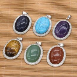 Pendant Necklaces Natural Stone Alloy Blue Sand Turquoise Oval For Jewellery Making DIY Necklace Earring Accessories Healing Gems Charm Gift