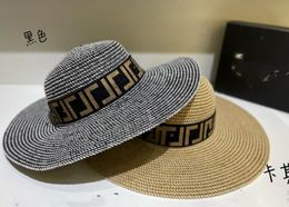 High-end Summer Designer Style Letter hats Strips Hand-woven Ladies Straw Hat