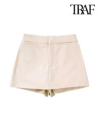 Women's Shorts TRAF Women Fashion Front False Welt Pockets Skirts Vintage High Waist Zipper Fly Female Skort Mujer Y2302