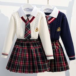 Clothing Sets Sets for Girls School Uniform Twinset Children Costume Kids Suit Preppy Sweater Skirt Clothes for Teenagers 6 8 9 10 12 14 Years 230208