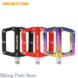 Bike Pedals Bicycle Pedals AKANTOR Ultralight Aluminium Alloy Colourful Hollow Anti-skid Bearing Mountain Bike Foot Pedal Parts Accessories 0208