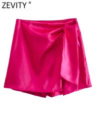 Women's Shorts ZEVITY New Women Fashion Knotted Design Casual Soft Satin Skirts Lady Zipper Fly Hot Chic Pantalone Cortos Y2302