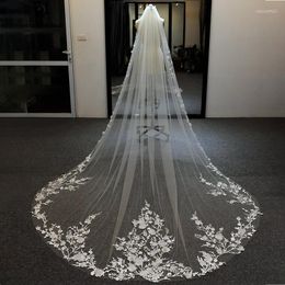 Bridal Veils 300cm Wedding Veil With Comb Soft Tulle Lace 3D Floral Appliques One Layer Cathedral Length