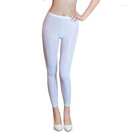 Women's Pants Oil Glossy See Through Transparent Pencil Close Open Crotch Erotic Trousers Sexy Leggings Clubwear Pantalon Spodnie