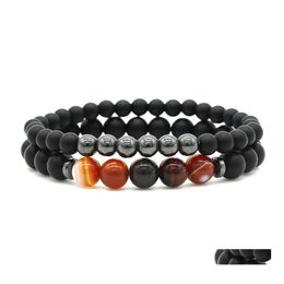 Beaded Strands Bead Bracelet Men Natural Agate Stone Hematite Obsidian Beaded Bracelets Homme Energy Stretch Jewellery Drop Delivery Dhqob