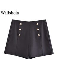 Women's Shorts Willshela Women Fashion Solid Skirts With Button Vintage Side Zipper High Waist Female Chic Lady Y2302