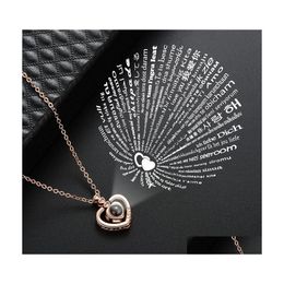 Pendant Necklaces 100 Languages I Love You Necklace Women Copper Heart Memory Projection Neck Chains Fashion Jewelry 829 Q2 Drop Del Dhwfj