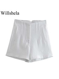 Women's Shorts Willshela Women Fashion Solid Zipper Vintage High Waist Female Chic Lady Short Outfits Y2302