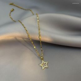 Chains Five-Pointed Star Pendant Korean Simple Stainless Steel Clavicle Chain Minority All-Match Light Luxury Necklace For Women