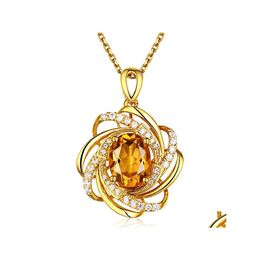 Pendant Necklaces Yellow Crystal Citrine Gemstones Diamonds For Women Gold Tone Choker Chain Jewellery Necklace Drop Delivery Pendants Dhhbj